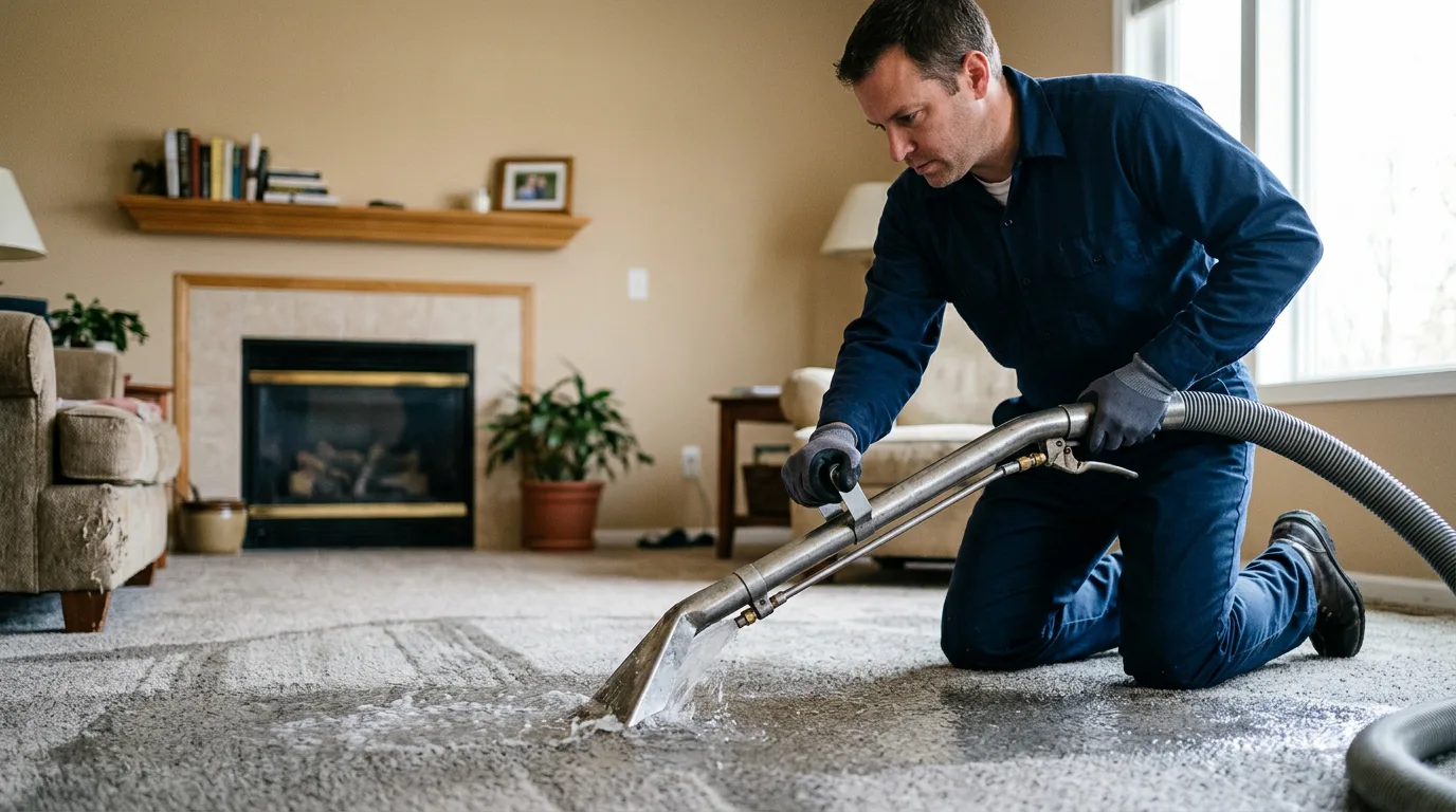 Water damage restoration technician working near Fall River, KS